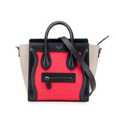セリーヌ ラゲージ ナノショッパー ハンドバッグ ショルダーバッグ 2WAY ブラック レッド グレー レザー レディース CELINE 【中古】